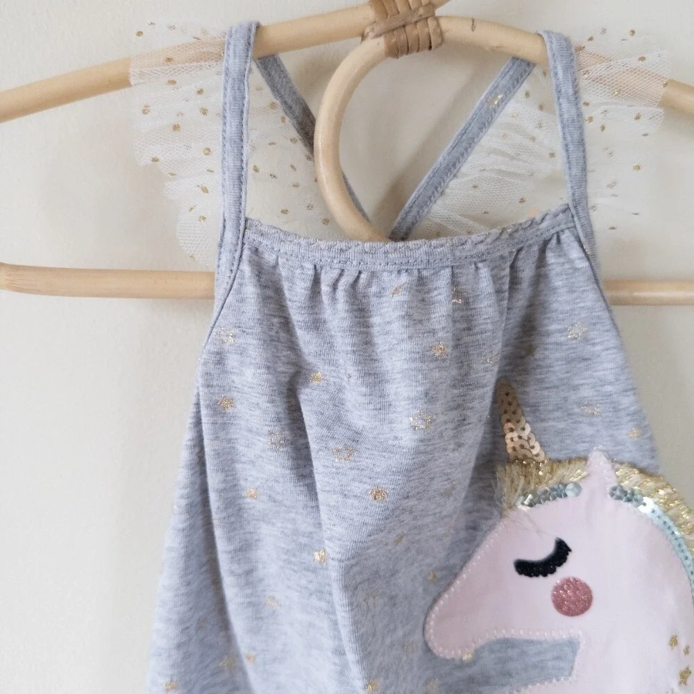 Mud Pie Baby Girl 0-3m Unicorn‎ Bubble Romper Gold Tulle Summer